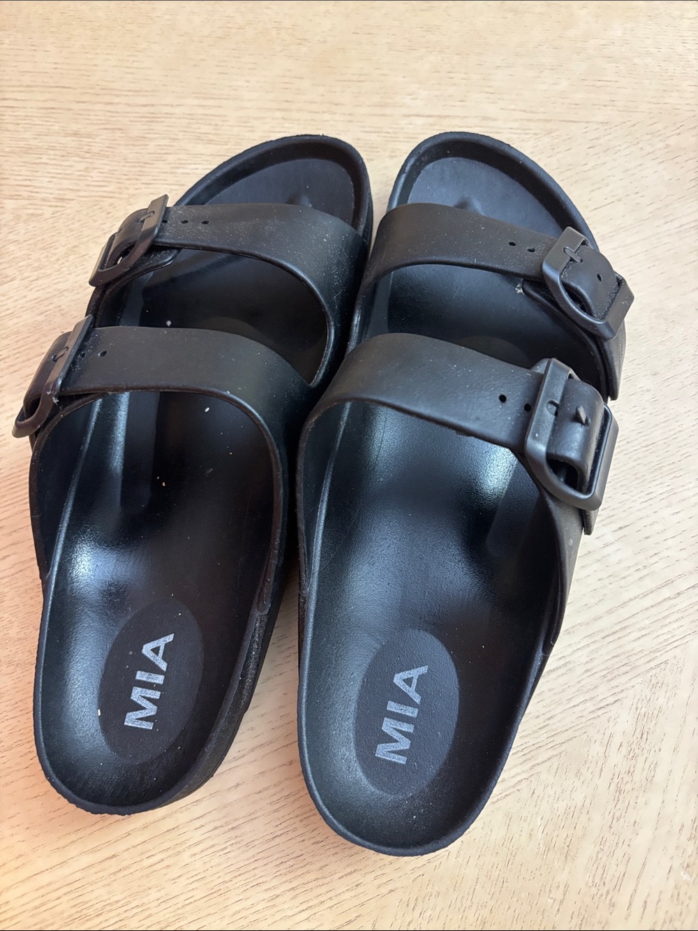 MIA Black Double-Buckle Slide Sandals